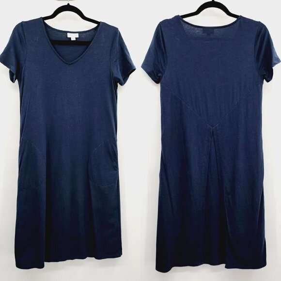 J. Jill French Terry Split Open Back Dress Short Sleeve Casual Lounge W/ Pockets - Picture 1 of 9